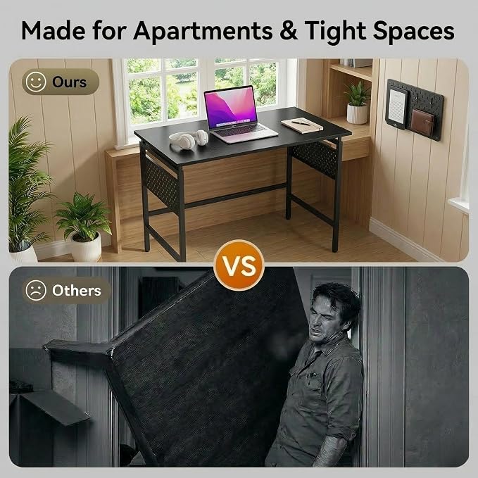 Hadulcet 31'' Folding Desk, Black Portable Desk with Pegboard Storage, Small Folding Computer Table for Bedroom, Portable Computer Desk for Study, Space-Saving for RV & Home Office