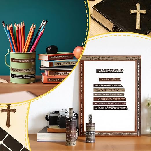 24 Rolls Back to School Christian Washi Tape Gifts Bulk Graduation VBS Religious Scripture Wood Grain Bible Verse Washi Tape for Bible Journaling Crafting Students BibleStudy Stationery