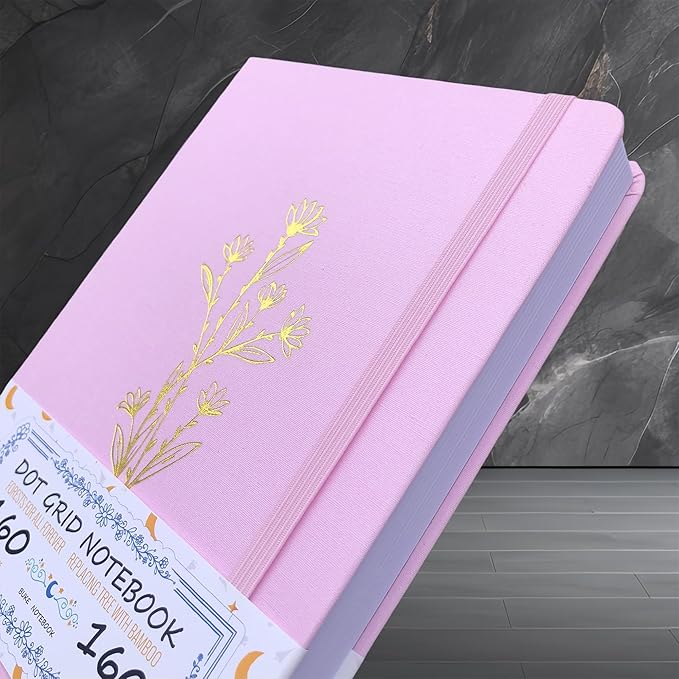 BUKE Dotted Notebook - Cotton Fabric Hardcover - 160gsm Thick Bamboo Paper - A5 Size Dotted Journal - 5x5mm DOT GRID Layout 160 Pages With Gift Box (BKC-6F)