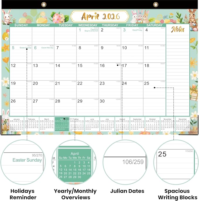 Desk Calendar 2026-2027, Large 18-Month Desk/Wall Calendar, Now Through Dec 2027, 17" x 12", Thick Paper, Large Blocks, Plastic Cover, Monthly Calendar for Home School & Office Easy Organizing