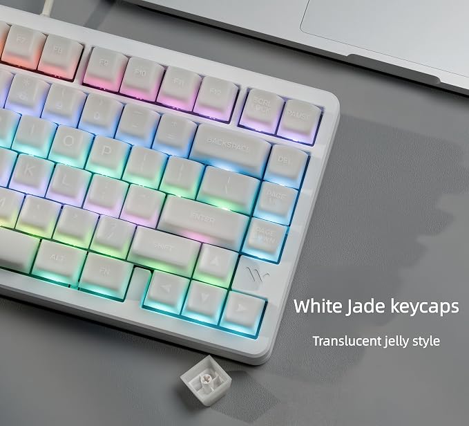 dagaladoo White Jade keycaps PBT,Ceramic Key caps Style,Translucent Keyboard keycaps Cute,SA Profile keycap Set for 60%/65%/75%/96%/100% US Layout Cherry MX Switches Mechanical Keyboard