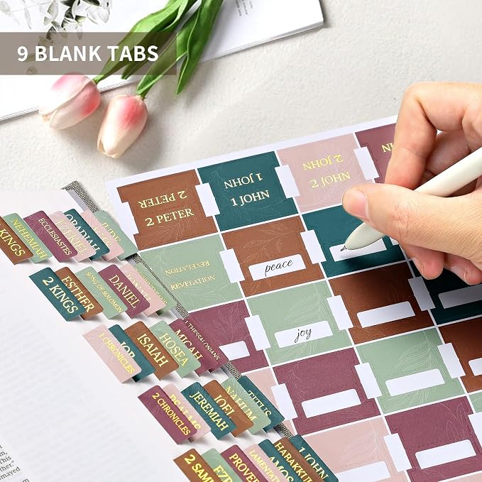 Bible Tabs for Women & Men, Bible Tabs for Study Bible, Large Print Neutral Bible Tabs for Easy Navigation, Bible Index Tabs, 66 Tabs Old & New Testament, Extra 9 Blank Tabs - Leaves
