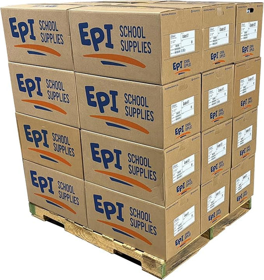 EPI Essentials Bulk School Supplies for Kids – Kindergarten to 1st Grade School Supply Packs – Wide-Ruled Bundle with Classroom-Ready Standard List Essentials – 144 Boxes per Pallet