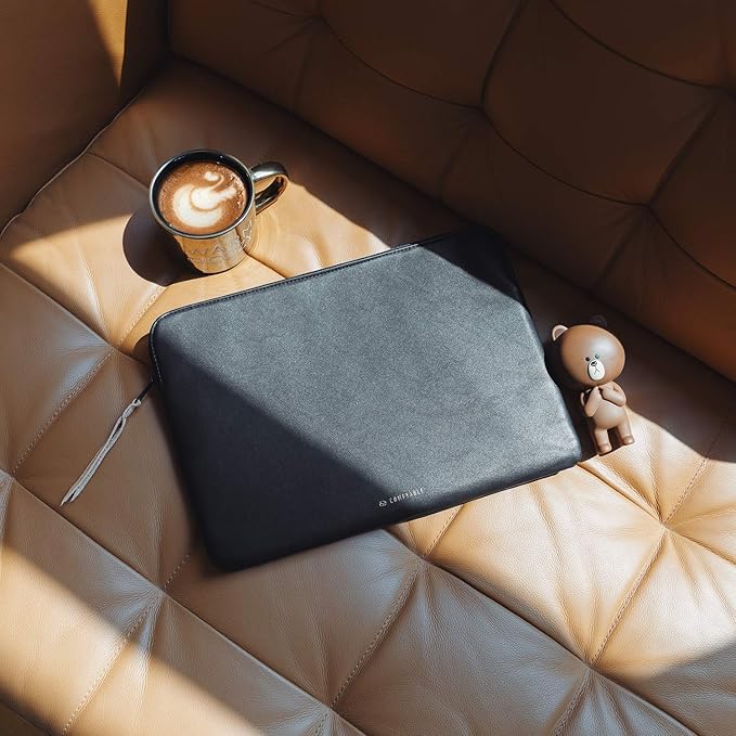 Comfyable Slim Protective Laptop Sleeve Compatible with 13/13.3/14 Inch MacBook Air & MacBook Pro, Mac Travel Case, Laptop Pouch, Slim PU Leather Cover M5/M4/M3/M2/M1 2025-2021, Black