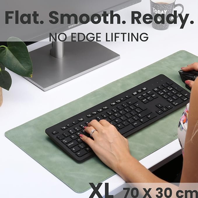 Full Grain Genuine Leather Desk Pad – Mint Green (L) - Premium Desk Mat with Non-Slip Backing, Thick 3mm, Office Desk Protector for Work & Gaming (Large 27.6 x 11.8 inch)