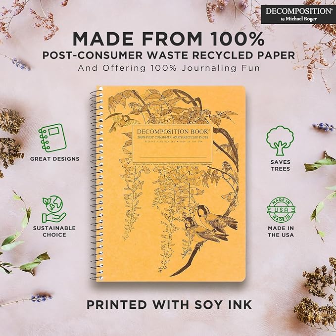 Decomposition Leafy Perch College Ruled Spiral Notebook - 9.75 x 7.5 Journal with 160 Lined Pages - 100% Recycled Paper - Cute Notebooks for School Supplies, Home & Office - Made in USA