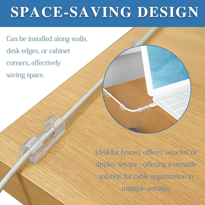 Clear Adhesive Cable Clips – Strong Nylon Wire Holders for Desk, Wall, Car, and Light Cord Management (60-Pack, Indoor/Outdoor Use)