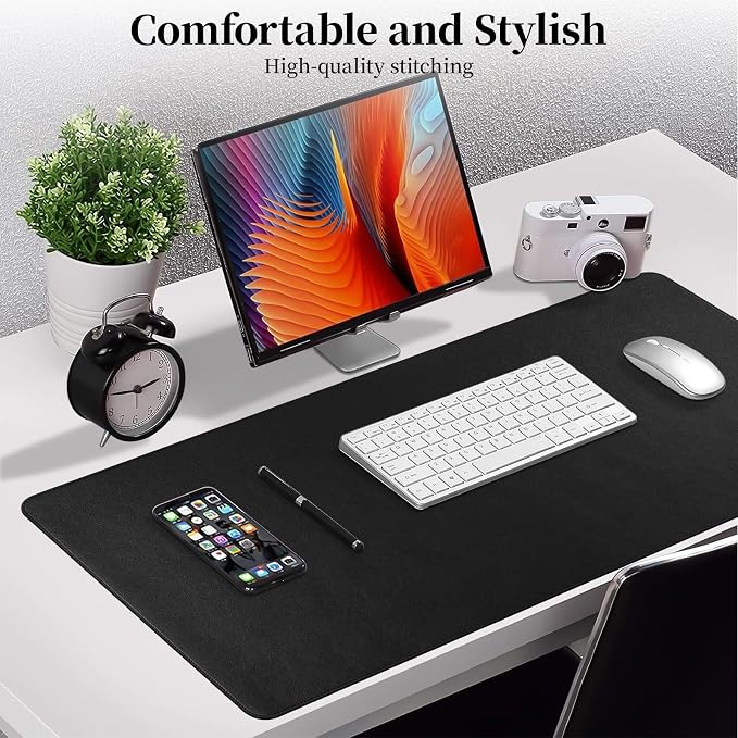 Black Leather Desk Pad Large Mouse Pad, 31.5"x15.7" | Waterproof Desk Mat for Keyboard and Mouse, Non-Slip Computer Desk Protector, Smooth Mouse Control for Home Office