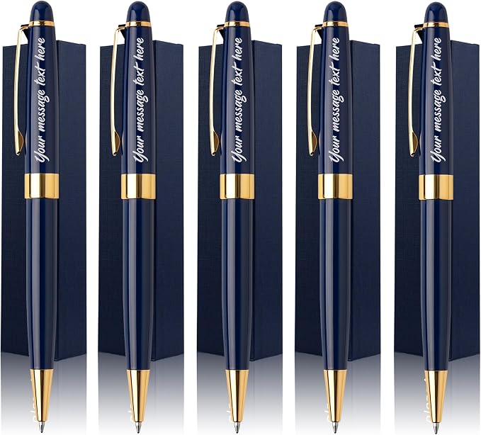 Ancolo Personalized Fancy Pens Quality Advertising Buesiness Gift Office Writing Set- Engraved with Your Message Name Company Team Name, Phone Number Perfect for Business Men 5 Pens/BOX
