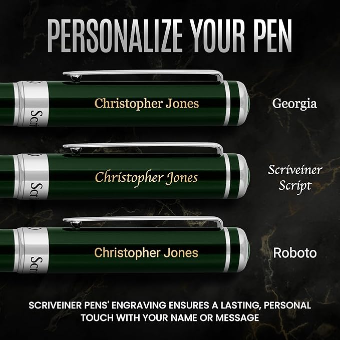 Scriveiner Personalized British Racing Green Ballpoint Pen - Stunning Green Lacquer Luxury Pen with Chrome Finish, Schmidt Ink Refill, Engraved Ball Point Gift Set for Men & Women, Custom Engraving