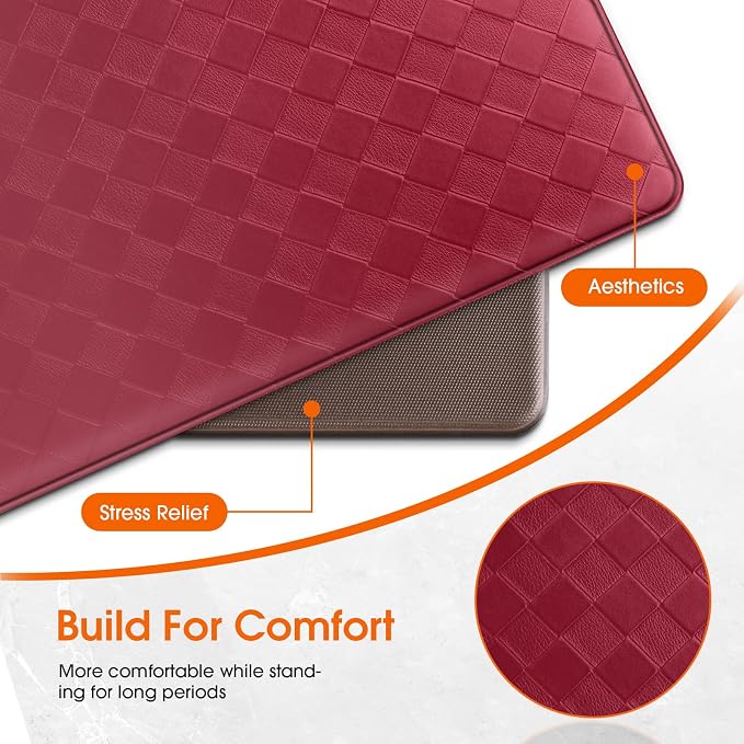 TranquilRelax Kitchen Mats, 2PCS Kitchen Rugs, Cushioned Anti Fatigue Kitchen Mats for Floor, Non-Slip Standing Desk Mat, Waterproof Kitchen Rug Set for Kitchen Floor Office,17.3"×30"+17.3"×59" Red