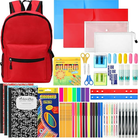 86 Pcs School Supplies Kit with Backpack Back to School Supplies Bag Set Elementary Essential Bundle Bulk for Student Classroom(Red)
