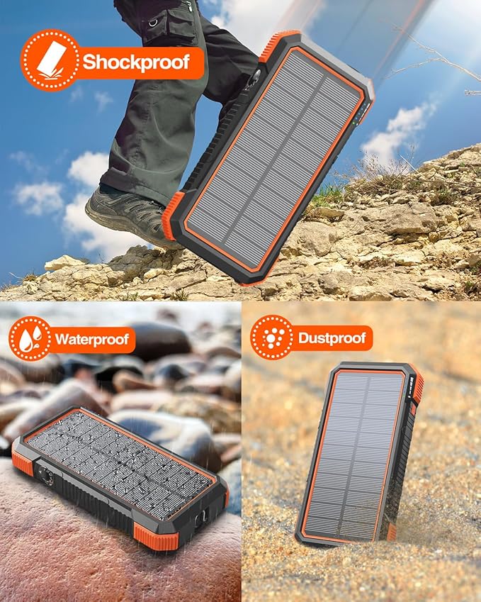 BLAVOR Solar Power Bank 20000mAh Built in 4 Cables, 20W Fast Charging Portable Charger with Wireless Charger for Apple Watch, Super Bright Flashlight, Compatible with all Phones and Electronic Devices