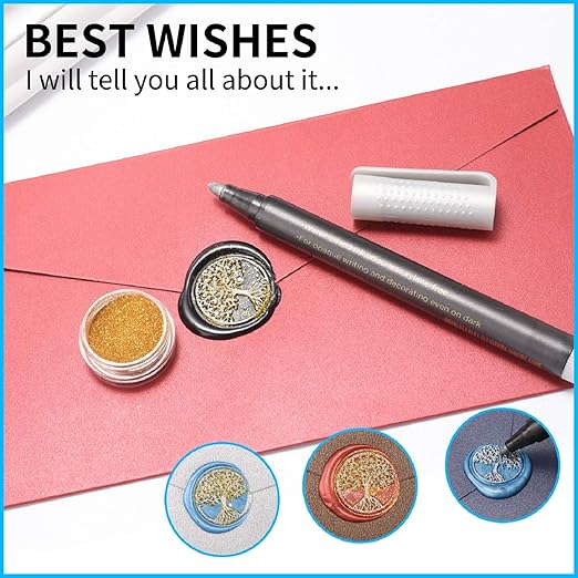Wax Seal Stamp Kit - 24 Colors, 624 Pcs Stamp Beads, Sealing Wax Warmer, Metallic Pen & Envelope, Gift & Decoration Set