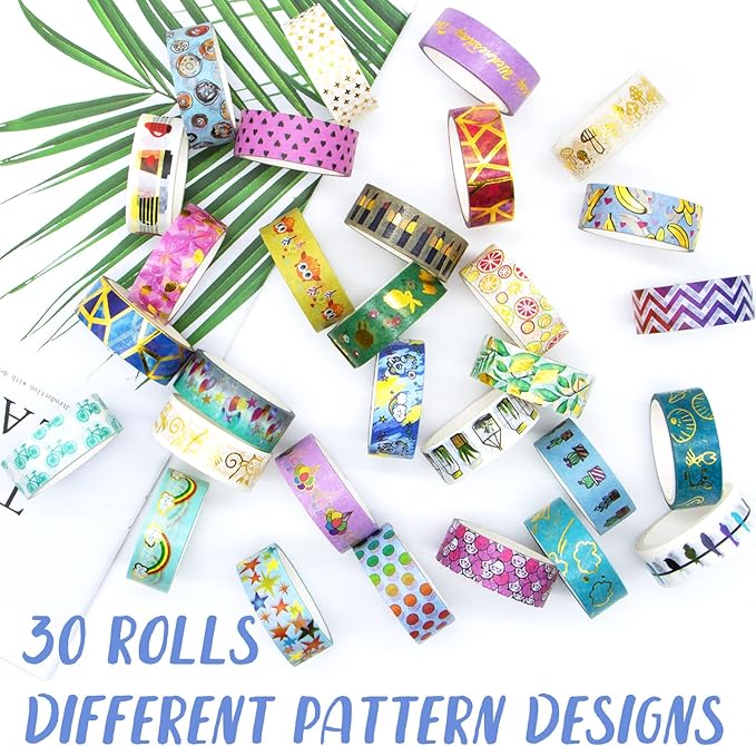 30 Rolls Gold Foil Washi Tape - 15mm Wide Cute Masking Tape for Scrapbook, Bullet Journal, Planner, Arts & Crafts