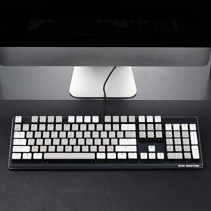 Hexgears GK735 Wired Full Size Mechanical Keyboard, Aluminum Housing Built for Gamers w/Kailh Box Brown Switch, White Backlit + Surrounded by RGB Light Strip, 104 Keys Gaming Keyboard for PC/Mac