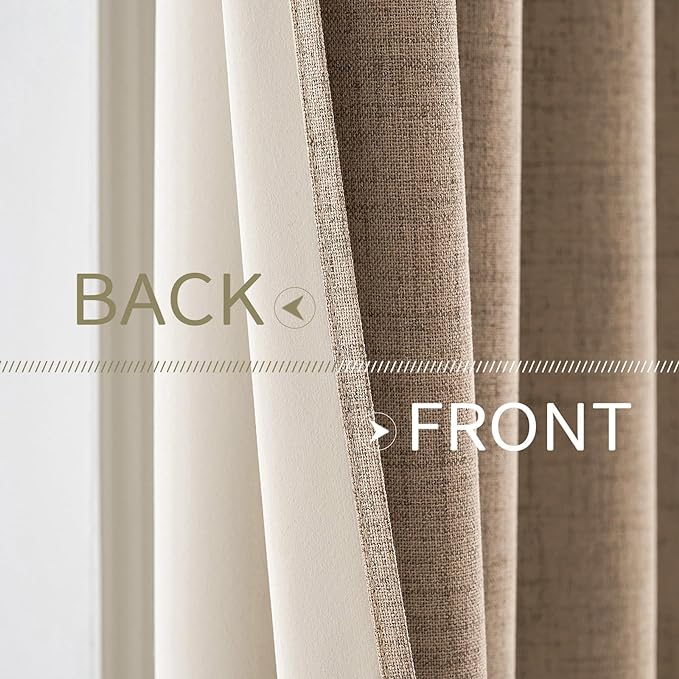MIULEE 100% Blackout Linen Textured Curtains for Bedroom Solid Thermal Insulated Copper Brown Grommet Room Darkening Curtains & Drapes Luxury Decor for Living Room 52 x 108 Inch (2 Panels)