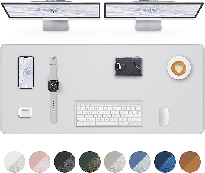 Leather Desk Pad Protector- 48" x 17" Office Desk Mat, Non-Slip PU Leather Mouse Pad, Waterproof Desk Blotter Mat, Desk Cover for Office and Home (Ivory White)
