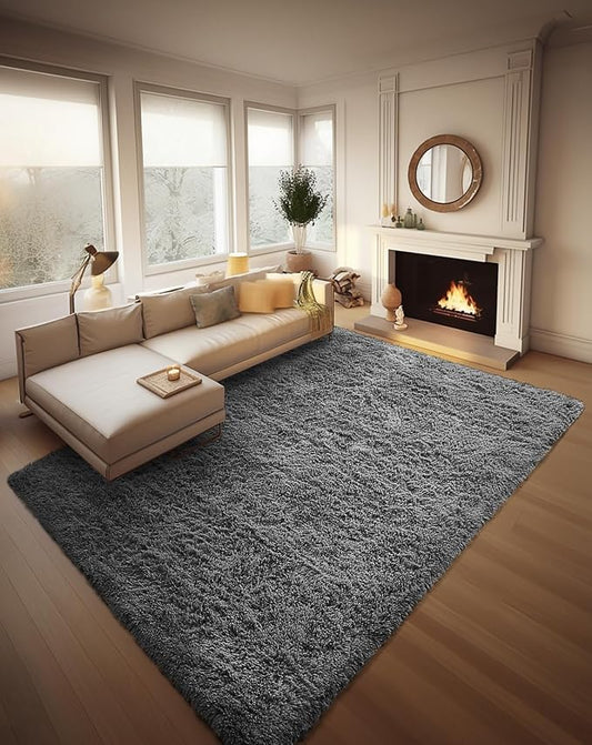 Ophanie 8x10 Area Rugs for Living Room,Upgrade Non-Slip Fluffy Soft Large Shag Bedroom Carpet,Grey Big Indoor Thick Rug,Gray Carpets for Boy and Girls Room Dorm Decor with Over 99 pcs Pile fibers