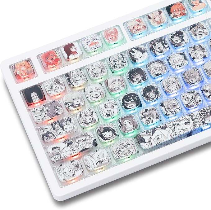 GMKWTL XVX Low Profile Anime Keycaps, Transparent Keycaps,Translucent Shine Though Key caps, Side Print Keyboard Caps with Dye Sublimation Suitable for Gateron Cherry MX Switches Mechanical Keyboard