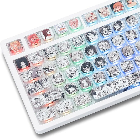 GMKWTL XVX Low Profile Anime Keycaps, Transparent Keycaps,Translucent Shine Though Key caps, Side Print Keyboard Caps with Dye Sublimation Suitable for Gateron Cherry MX Switches Mechanical Keyboard