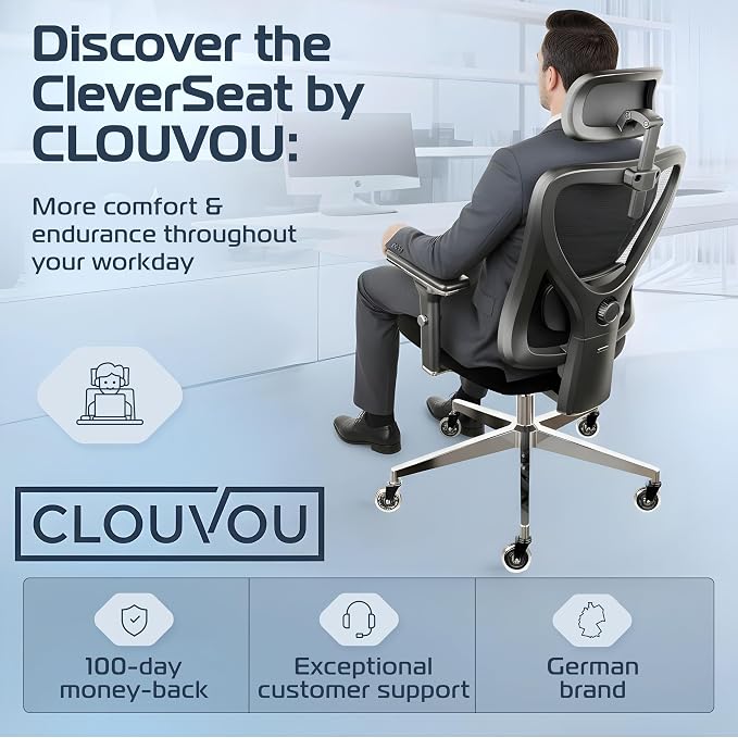 CleverSeat Ergonomic Office Chair Comfy [#1 in Tests] Swivel Chair | Ergonomic Chair with Breathable Mesh Back | Computer Chair with wheels | Home Office Desk Chair with 2D Headrest | For 330lbs