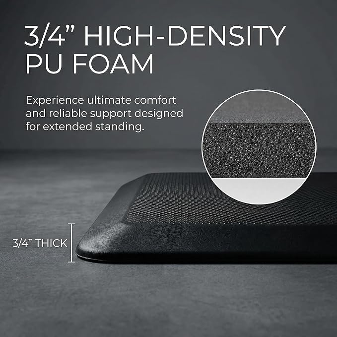 Anti Fatigue Floor Mat - 3/4 Inch Thick Kitchen Rug for Floor, Standing Desk Mat - Comfort at Home, Office, Garage - Non Slip Bottom, Durable and Stain Resistant (Black, 20" x 39")