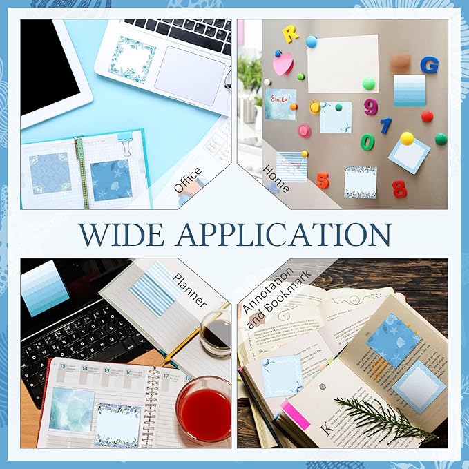 9 Pcs Aesthetic Sticky Notes Cute Pastel Self Stick Notepads Easy to Post Desk Supplies for Home Office Decor School Accessories Women Birthday Coworker Gifts(Blue)