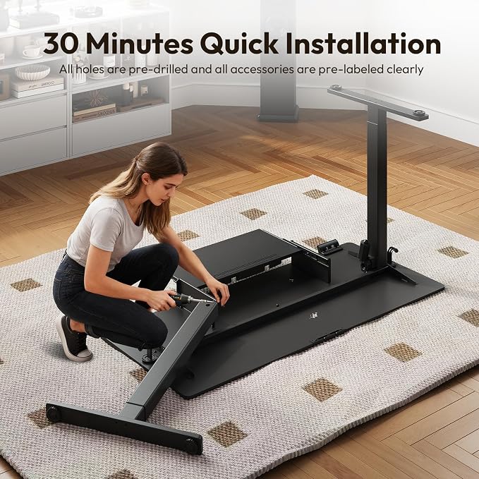 55 x 24 Inch Electric Standing Desk with Keyboard Tray, Black | 3-Year Free Motor Replacement, 28.3-46.5 in Height, 3 Presets, 45 dB or Less, 154 lb Capacity, Keyboard Tray