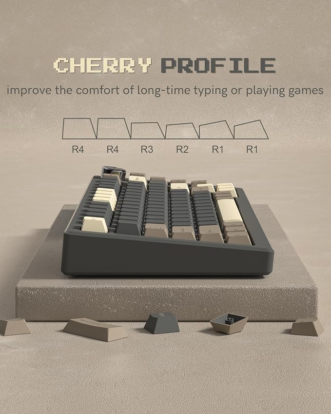 Womier Double Shot PBT Keycaps Set 138 Keys, Cherry Profile Custom Keycaps 60 65 75 100 Percent for 61/64/68/84/87/100/104/108 Retro Gaming Mechanical Keyboard, Brown Gray