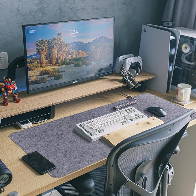 Large Felt Desk Protective Pad, 100X40cm/40''X16'' Non-Slip Felt Desk Mat Extended Gaming Mouse Pad Large Desk Pad Protector for Keyboard, Computer, Mouse, Laptop (Grey)