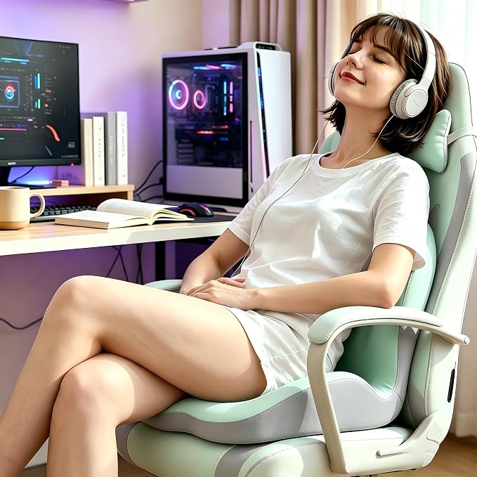 Seat Cushion for Office Chair Car, L-Shaped Ergonomic Seat Cushions,Memory Foam Orthopedic Cushion with Coccyx Hollow,Lumbar Support & Tailbone Pain Relief for Car, Truck, Home,Green & Gray