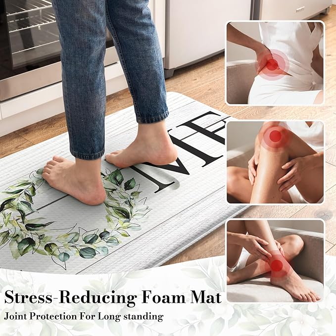 KIMODE Anti Fatigue Kitchen Mats, 17.3" x 30" Farmhouse Rustic Kitchen Rugs, Cushioned, Non-Skid, Waterproof, Comfort Thick Kitchen Floor Standing Mat for Corner Sink, Laundry Floor, Home
