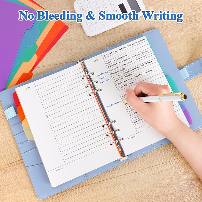 Antner A5 Cornell Notes Refill Paper for A5 6-Ring Binder, 135 Sheets 6-Hole Filler Paper with Note/Cue/Summary Sections & 12 Dividers for Refillable Notebook, Bullet Journal & Meeting Planner Inserts