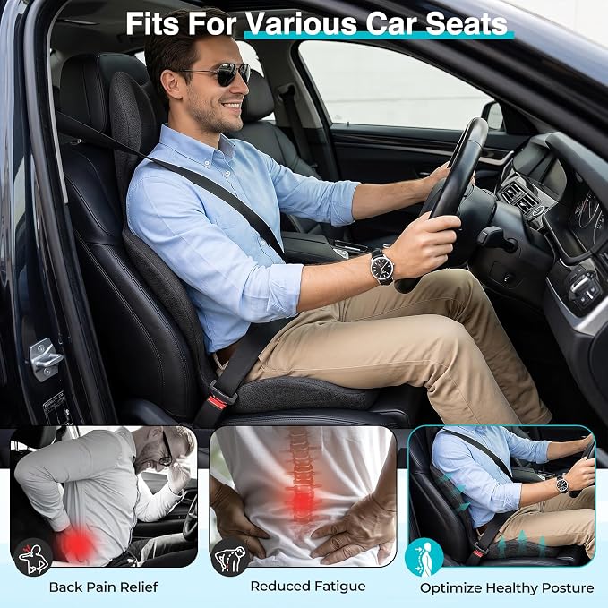 Seat Cushion for Office Chair and Car, L-Shaped Memory Foam Seat Cushion, Ergonomic Sciatica & Tailbone Pain Relief Cushion with Non-Slip Breathable Cover, Back Support for Office Chair-Dark Gray