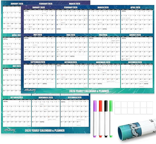 32" x 48" Apricity 2026 Wall Calendar Dry Erase - Aurora Green Wall Calendar Wet & Dry Erasable Laminated 12 Month Annual Yearly Planner, Reversible, Horizontal/Vertical,with Julian Dates