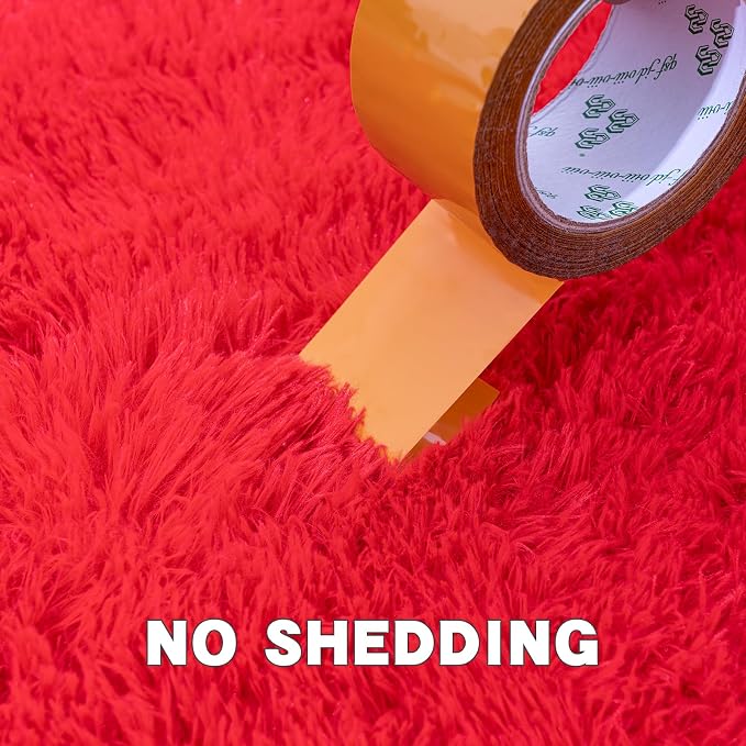 Red Area Rug for Bedroom, 2x3 Small Rugs for Living Room Nursery Kids Room Dorm Home Decor Aesthetic, Fluffy Shaggy Rug with 4 Anti-Slip Carpet Tapes