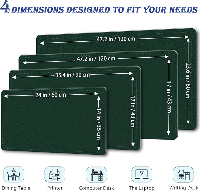 Non-Slip Desk Pad, 24" x 14" Large Mouse Pad, PU Leather Desk Mat with Suede, Laptop Desk Pad, Waterproof Keyboard Pad, Desk Blotter for Office/Home/Decor (Dark Green)