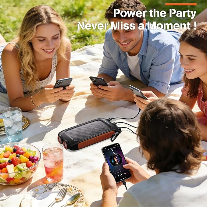 Solar Power Bank 20000mAh, 15W USB-C Fast Charge, Outdoor Travel & Camping