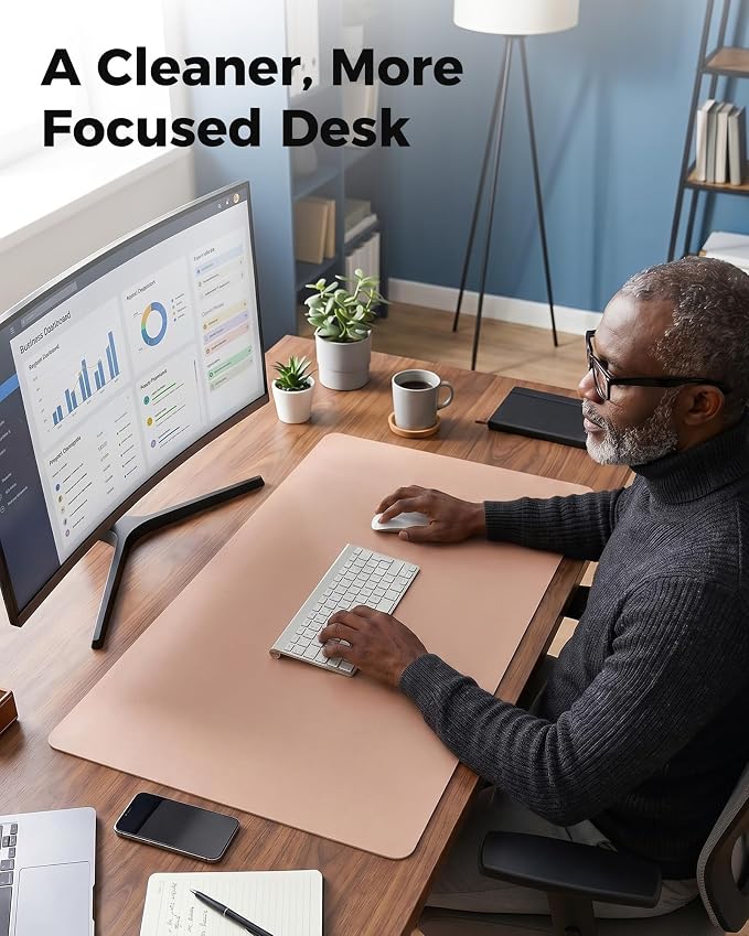 Aothia Cork Desk Mat - Dual-Sided Extra Large Desk Pad & Keyboard Mat, Long PU Leather Desk Protector, Waterproof Desktop Blotter (47" x 17", Pink)