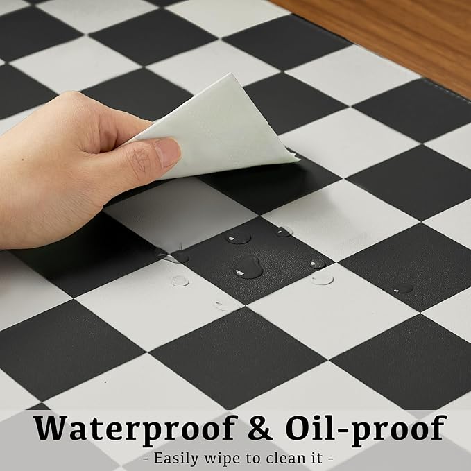 Checkered Desk Mat, Large Cute Aesthetic Retro PU Leather Computer Laptop Desk Mat, Non-Slip Waterproof Mouse Keyboard Pad, Desk Writing Mat for Work/Home (Black, 23.6" x 13.7")