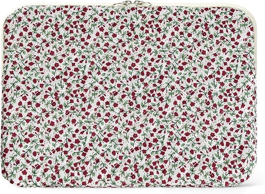 Puffy Laptop Sleeve 13-15.6 Inch Cute Quilted Laptop Protective Case Padded Floral Computer Sleeve for MacBook (B-red, 13 Inch)