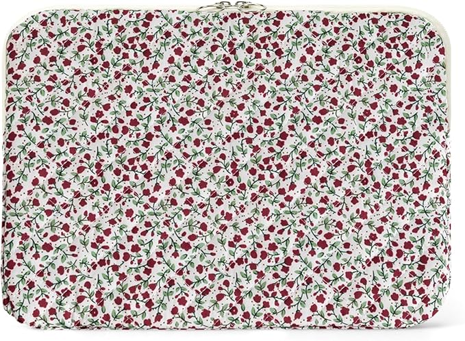 Puffy Laptop Sleeve 13-15.6 Inch Cute Quilted Laptop Protective Case Padded Floral Computer Sleeve for MacBook (B-red, 15 Inch)