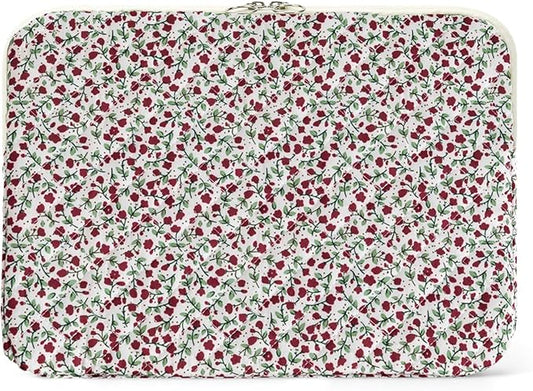 Puffy Laptop Sleeve 13-15.6 Inch Cute Quilted Laptop Protective Case Padded Floral Computer Sleeve for MacBook (B-red, 15 Inch)