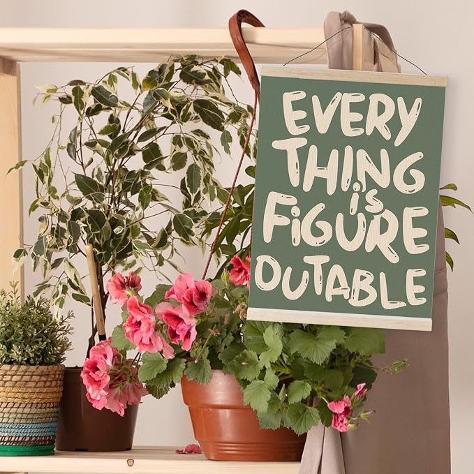 YQDEJ Everything is Figureoutable Inspirational Wall Art Poster Hanger Frame, Positive Affirmations Wall Decor, Motivational Wall Art for Home Office Classroom, 12x16 Inch