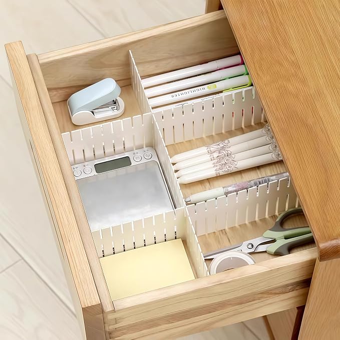 Keeshibaio Drawer Dividers 8 Pack 18.5" Long, Adjustable Drawer Organizer | Extra Long Tool Box Drawer Dividers,for Kitchen Bedroom, Plastic Drawer Separators for Clothes Socks Underwear Cutlery Tools