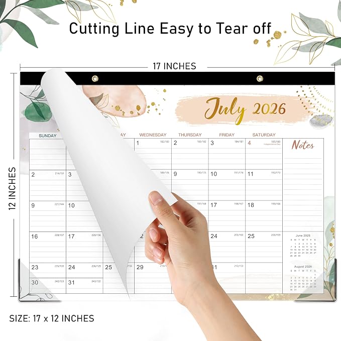 Desk Calendar 2026-2027 - 2026-2027 Desk Calendar 17x12, July 2026 - December 2027, 18 Monthly Desk/Wall Calendar Large 17" x 12", Monthly Desktop Desk/Wall Planner, Large Ruled Blocks, Notes, Thick Paper for Office & Home