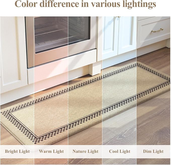 KIMODE Kitchen Mats Cushioned Anti Fatigue, Jute Geometric Kitchen Rugs Set | Padded Kitchen Floor Mats Non Slip, Spring Standing Mats for Kitchen Decor Bathroom Sink Laundry Office Desk 17"x47"+17"x29"