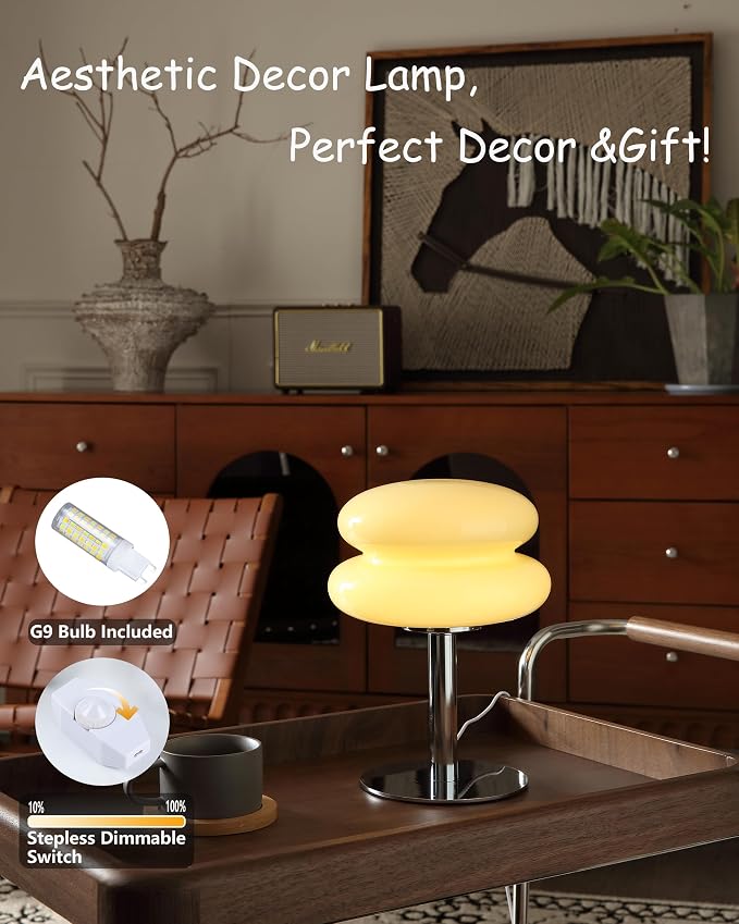 Glivpny Mushroom Lamp Table Lamp for Night Stands,Mid Century Modern Desk Lamps for Bedroom, Vintage Dimmable Bedside Small Cute Lamps, Cool Aesthetic House Warming Gifts New Home Decor(Cream)