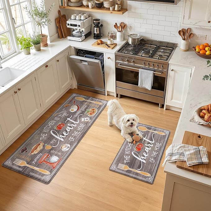 Yamaziot Anti Fatigue Kitchen Rug Set of 2, Non-Slip Cushioned Floor Mats | 20" x 59"+20" x 32", Waterproof Farmhouse Cushioned Comfort Standing Desk Mat with Runner for Sink, Office, Laundry